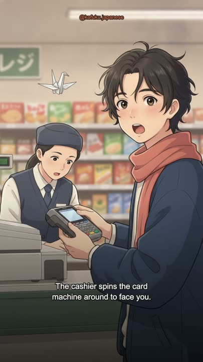 The Card Machine Turns to Face You. Four Kanji, a Blinking Box, and a Queue Behind You.